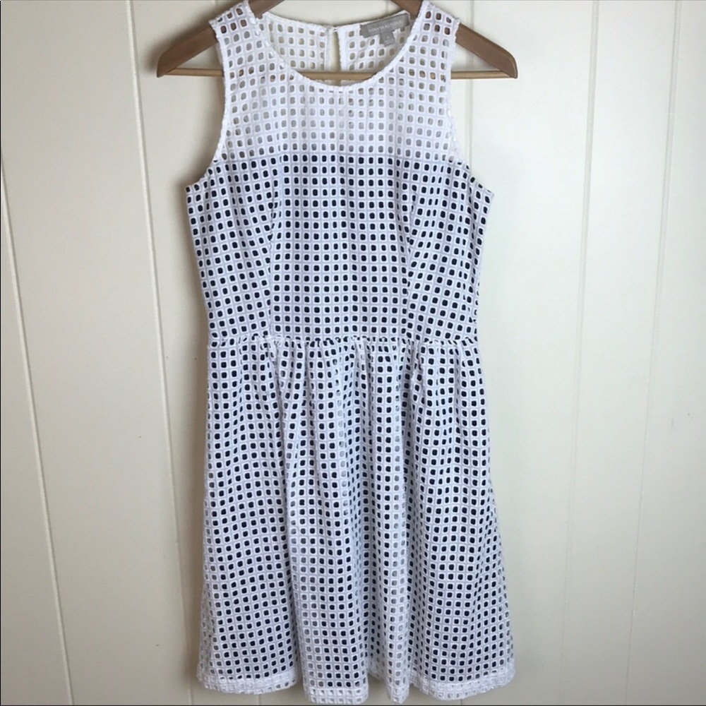 Banana Republic white fit & flare w/ eyelet cutout